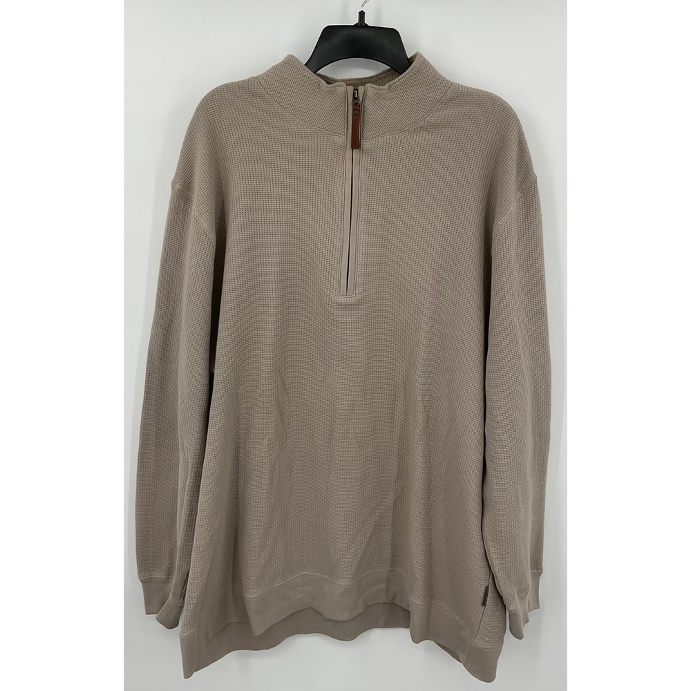Woolrich Mens 2XL Waffle Knit Quarter Zip Pullover Tan Cotton Sweater